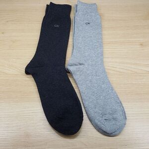 CALVIN KLEIN Mens Dress Socks 2-Pack Gray Charcoal Solid Crew Logo